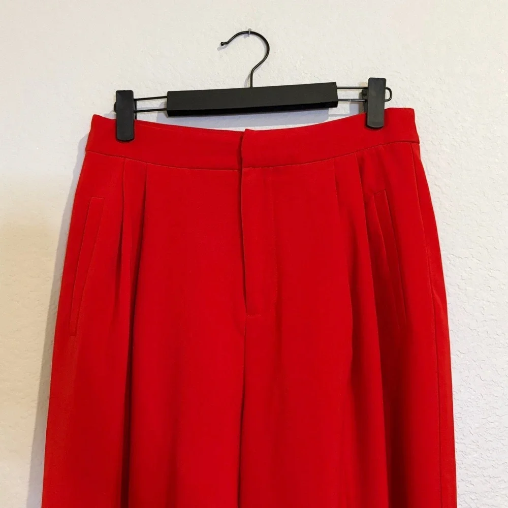 Commense‎ Red High Waisted Wide Leg Pleated Trousers Dress Pants MEDIUM